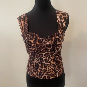 Express Ruched Fitted Brown Tan Crop Tank